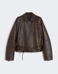 Max Mara Weekend Giacca Biker in Nappa Marrone Scuro