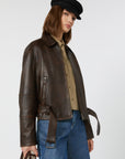 Max Mara Weekend Giacca Biker in Nappa Marrone Scuro