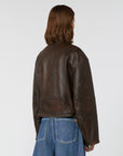 Max Mara Weekend Giacca Biker in Nappa Marrone Scuro