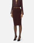 Elisabetta Franchi Gonna in Maglia con Dettagli Gioiello Merlot