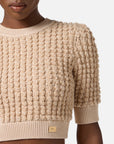Elisabetta Franchi Top in Maglia Bouclé con Paillettes Miele