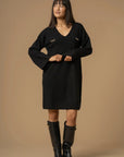 Kocca Abito in Maglia con Scollo a V con Catene Donna Nero