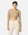Elisabetta Franchi Top in Maglia con Paillettes Miele