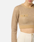 Elisabetta Franchi Top in Maglia con Paillettes Miele