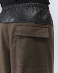 Alysi Pantalone in Flanella con Baschina in Pelle Marrone