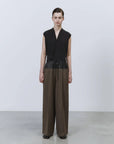 Alysi Pantalone in Flanella con Baschina in Pelle Marrone