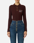 Elisabetta Franchi Polo in Maglia con Dettaglio Lettering Merlot