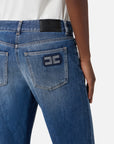 Elisabetta Franchi Jeans a Palazzo con Logo Blue Denim