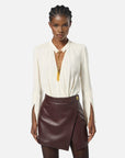Elisabetta Franchi Body in Georgette con Dettagli Gioiello Latte