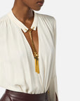 Elisabetta Franchi Body in Georgette con Dettagli Gioiello Latte
