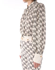 Elisabetta Franchi camicia cropped in georgette stampa logo