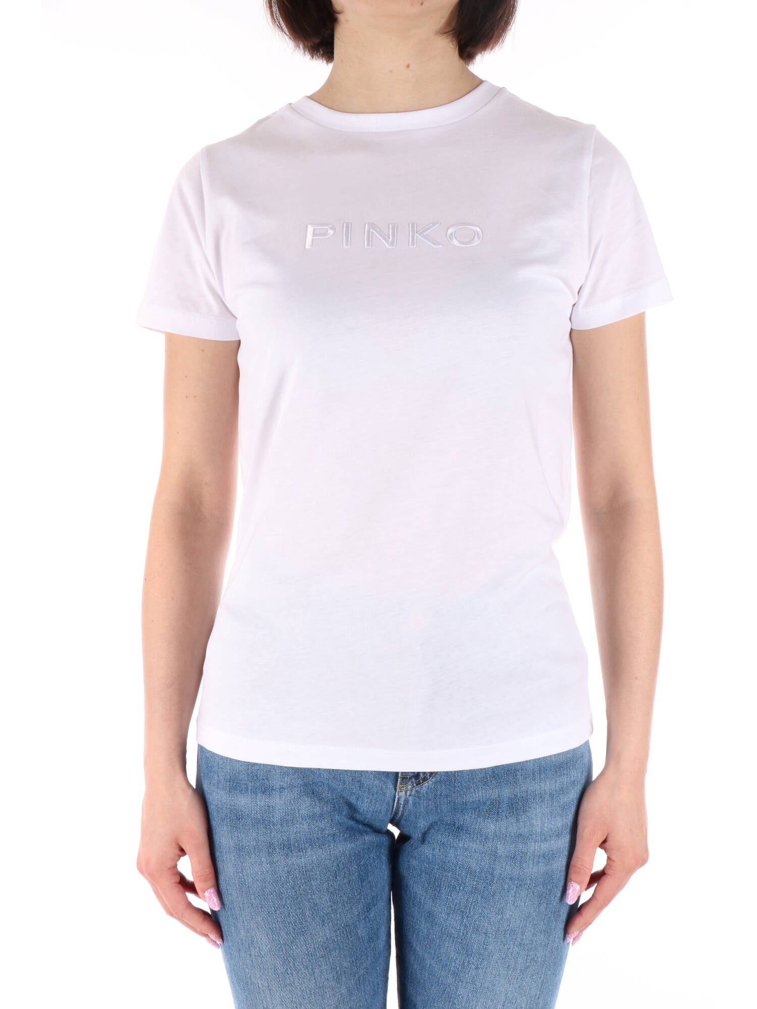 Pinko t-shirt bianca ricamo logo