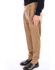 Berwich Pantalone Retro in Flanella con Fibbie Laterali e Pences Uomo Cammello