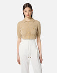 Elisabetta Franchi Mini Cardigan in Maglia con Bottoni Gioiello Miele