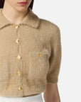 Elisabetta Franchi Mini Cardigan in Maglia con Bottoni Gioiello Miele