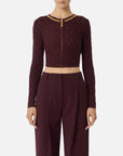 Elisabetta Franchi Cardigan in Maglia a Rombi con Dettaglio Gioiello Merlot