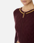 Elisabetta Franchi Cardigan in Maglia a Rombi con Dettaglio Gioiello Merlot
