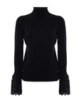 Kocca Pullover a Collo Alto con Polsini in Pizzo Donna Nero