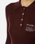 Elisabetta Franchi Polo in Maglia con Dettaglio Lettering Merlot