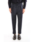 Berwich Pantalone Chiaia con Pences in Lana Gessato Uomo Blu Navy