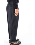 Berwich Pantalone Chiaia con Pences in Lana Gessato Uomo Blu Navy