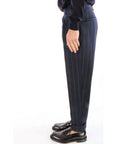 Berwich Pantalone Chiaia con Pences in Lana Gessato Uomo Blu Navy