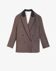 Alysi Blazer in Flanella con Collo in Pelle Marrone