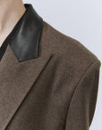 Alysi Blazer in Flanella con Collo in Pelle Marrone