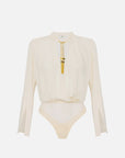 Elisabetta Franchi Body in Georgette con Dettagli Gioiello Latte