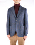 Breras Milano Giacca Monopetto in Lana Check Uomo Blu