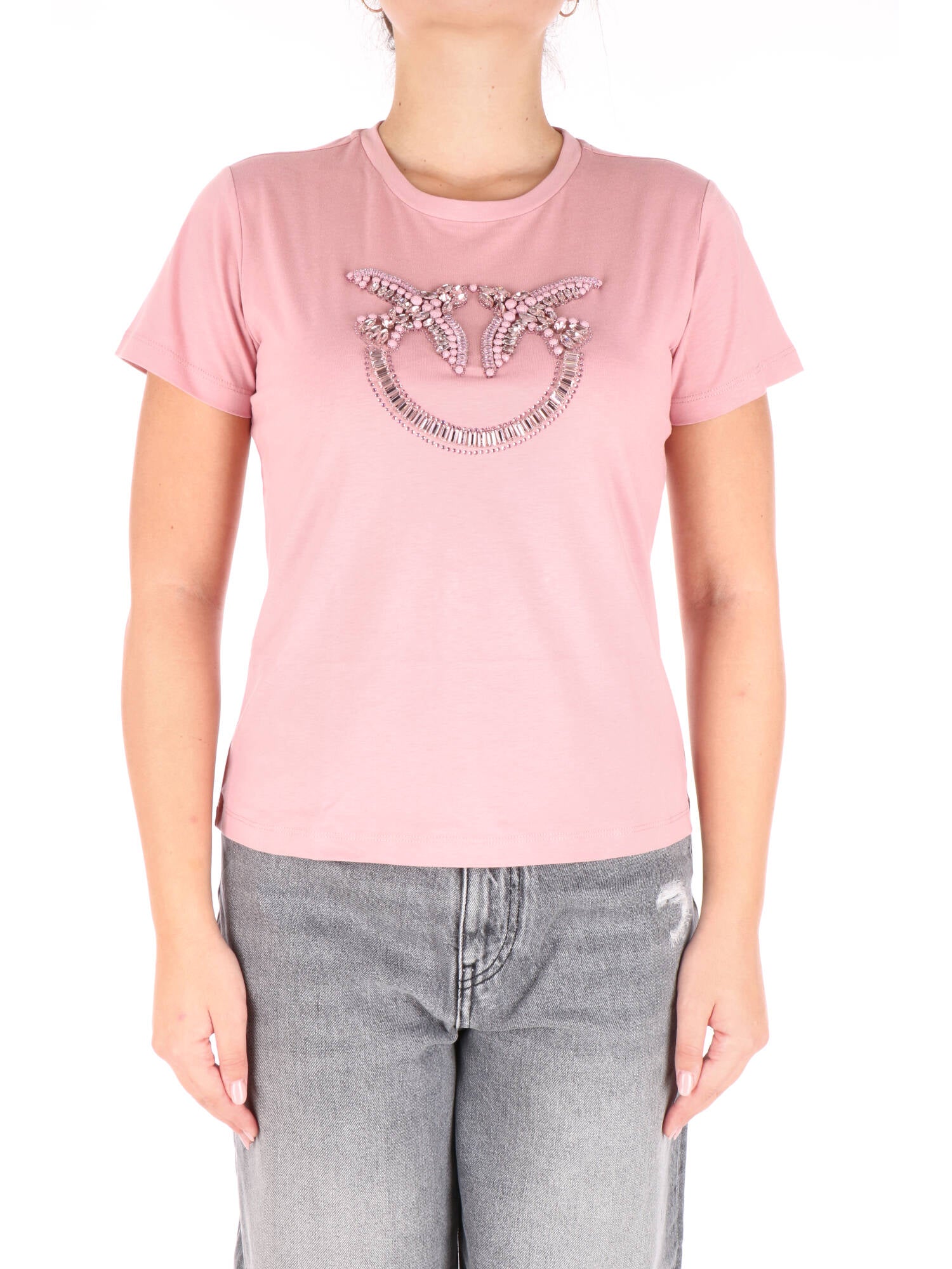 Pinko t-shirt rosa maxi logo gioiello