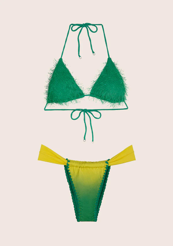 F**k bikini triangolo con pelo giallo/verde