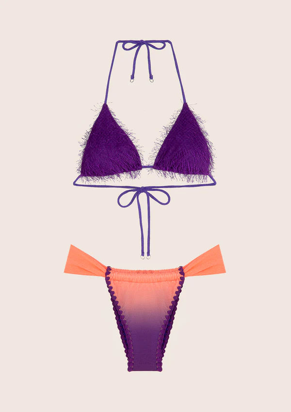 F**k bikini triangolo con pelo viola/salmone