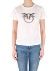 Pinko t-shirt bianca con ricamo love birds