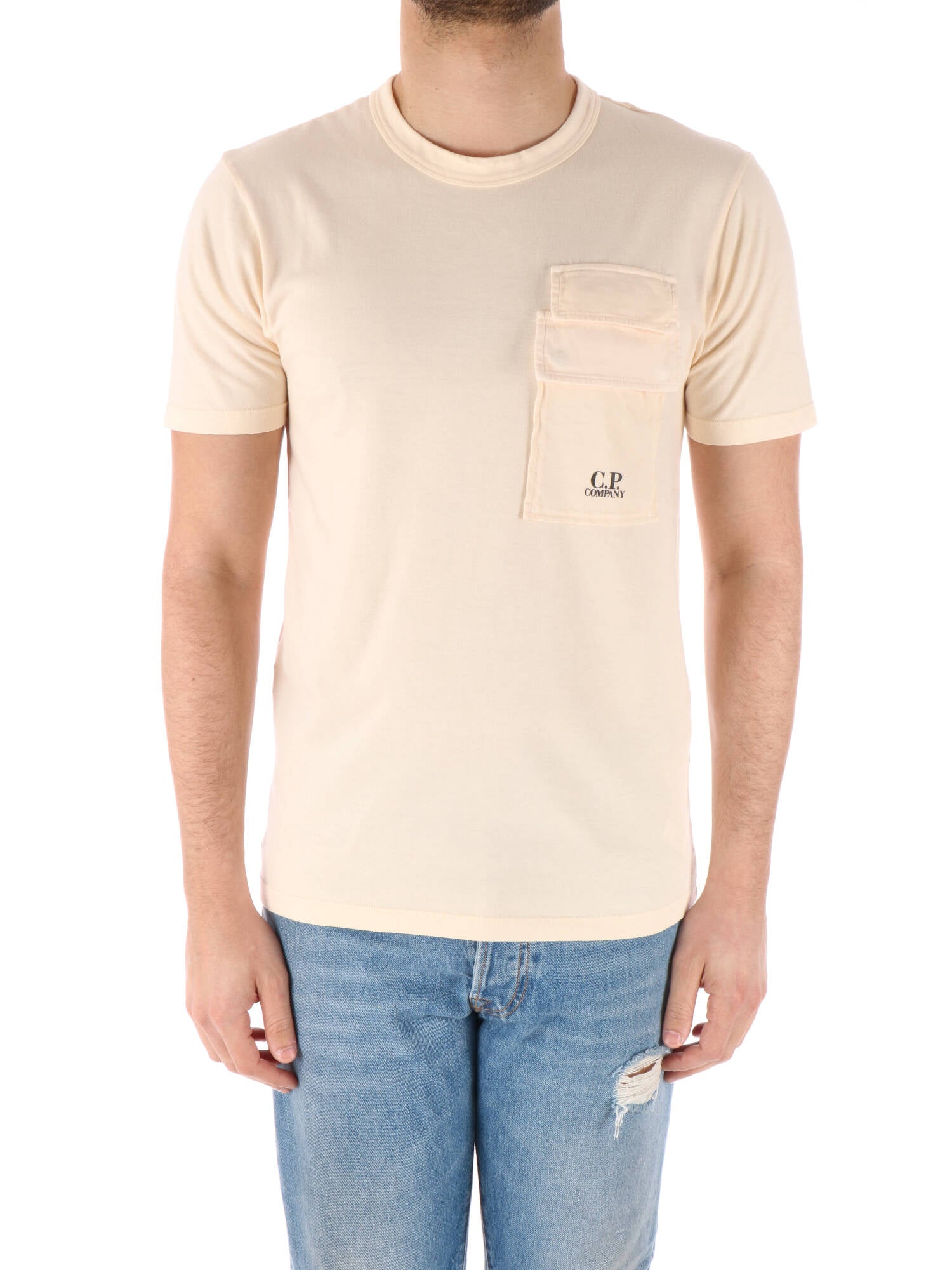 C.P Company t-shirt uomo panna con taschino