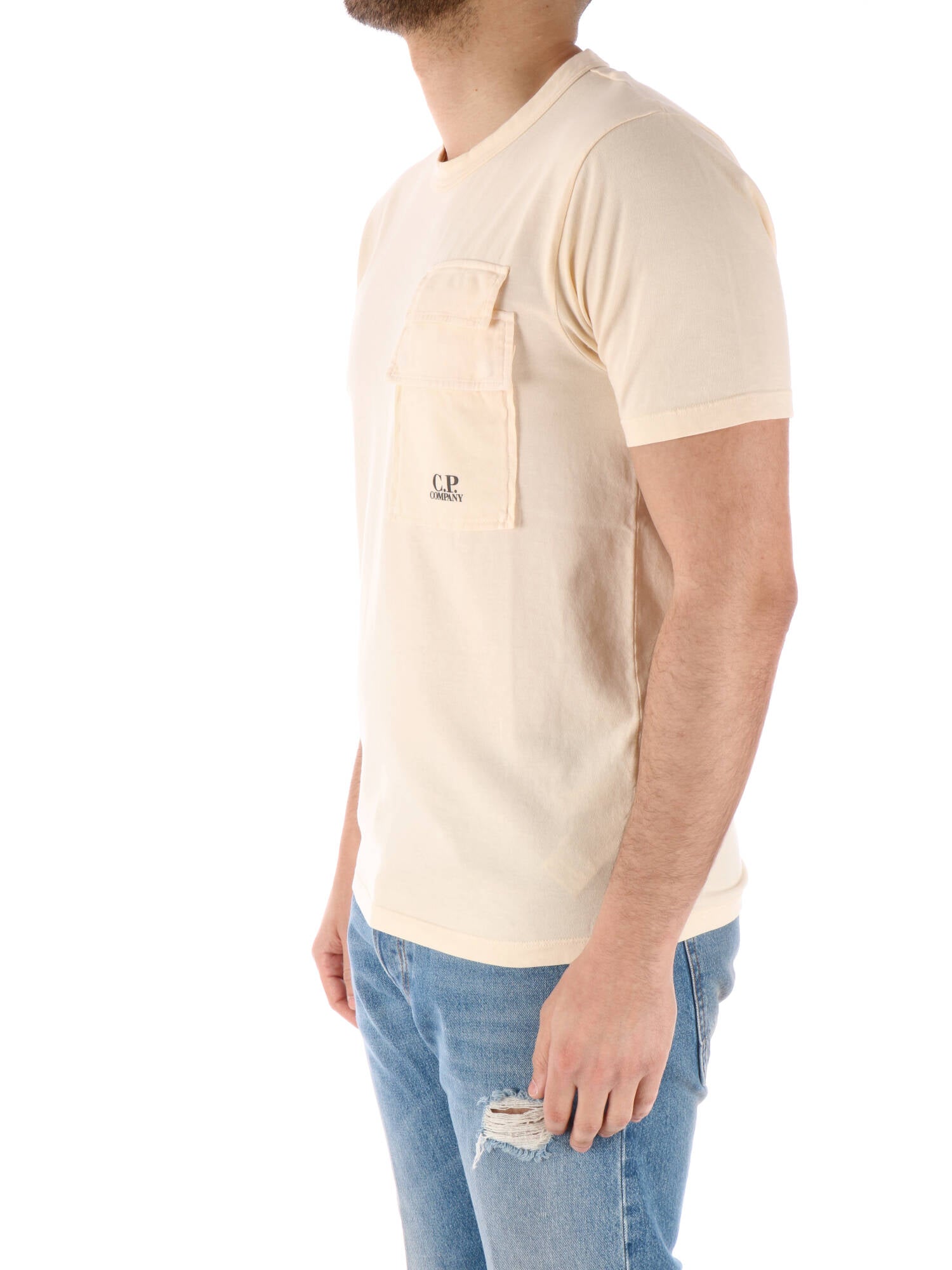 C.P Company t-shirt uomo panna con taschino