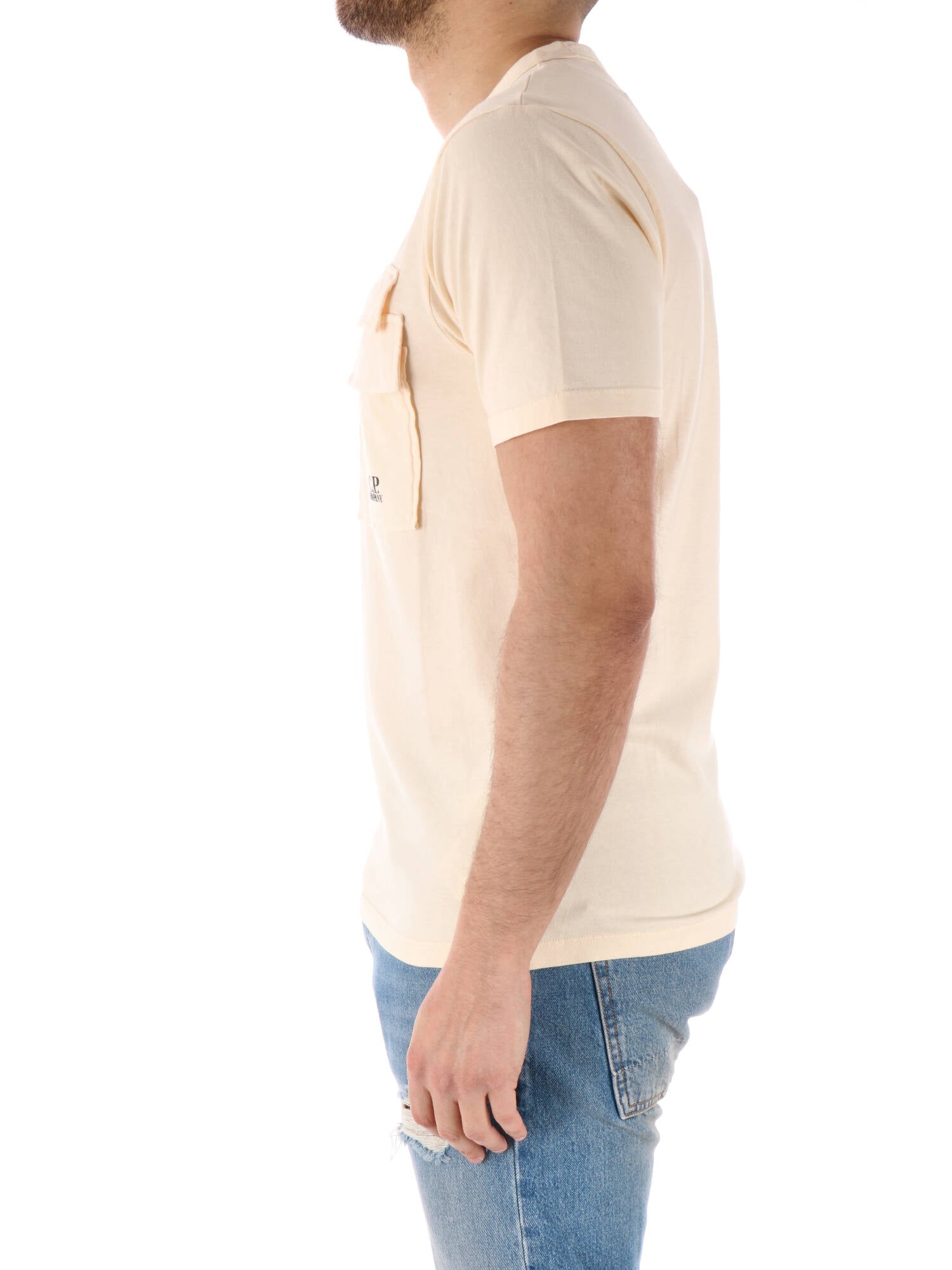 C.P Company t-shirt uomo panna con taschino