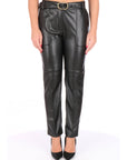 Twinset donna pantalone nero effetto pelle