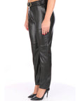 Twinset donna pantalone nero effetto pelle