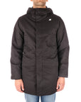 K-way uomo giubbotto lungo nero twill sherpa