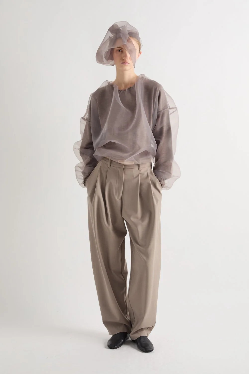 MEIMEIJ   MAGLIA IN LANA CON TULLE SOVRAPPOSTO